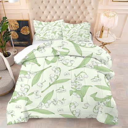 kxry Green Flower Comforter Sets Bedding Sets Full Size Comforter Set for Girls Women Kids 1 Comforter + 2 Pillow Case