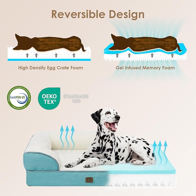 EHEYCIGA Orthopedic XL Dog Beds, Waterproof Memory Foam Dog Bed for Extra Large Dogs, Non-Slip Bottom and Egg-Crate Foam Big Dog Couch Bed with Washable Removable Cover, Turquoise Blue