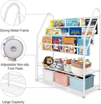 aboxoo Metal Kids Bookshelf Freestanding Bookcase for Children Room 32 in Large Toy Organizer Modern MinimalistWhite Stable Metel Bookstore Bedroom, Living, Library Book Unit Storage