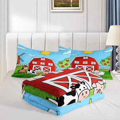 Farm Animals Comforter,Farmhouse Comforter Set for Kids Teens Girls Boys,Cartoon Animals 3Pcs Bedding Set Printed Comforter with 2 Pillowcases,Down Alternative,Soft and Lightweight，Full Size
