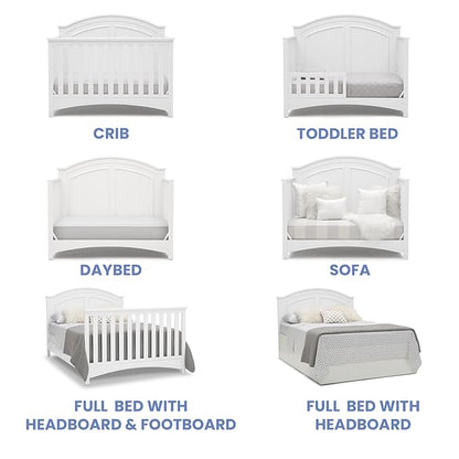 Delta Children Perry 6-in-1 Convertible Crib - Greenguard Gold Certified, Bianca White + Simmons Kids Radiant Sky Dual Sided Baby Crib Mattress and Toddler Mattress (Bundle)