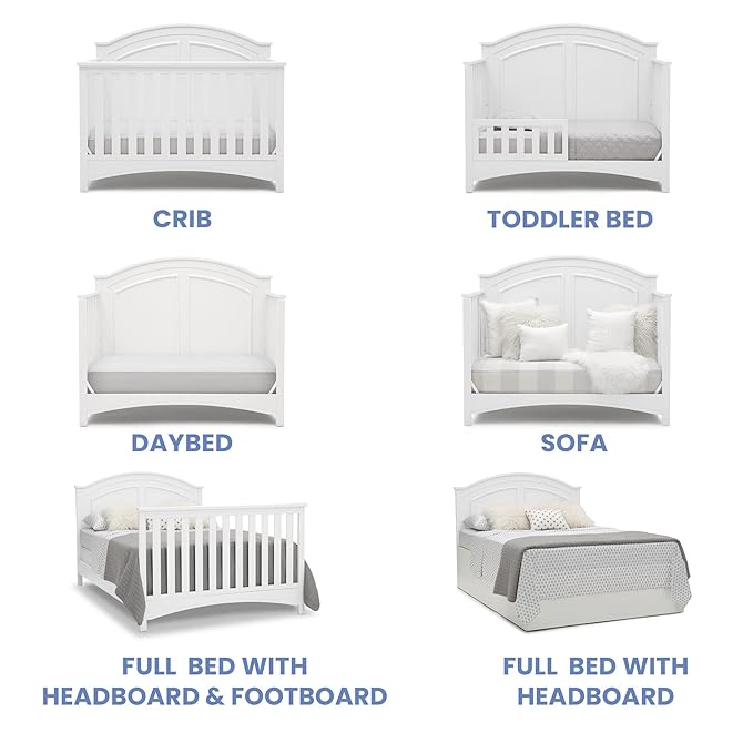 Delta Children Perry 6-in-1 Convertible Crib - Greenguard Gold Certified, Bianca White