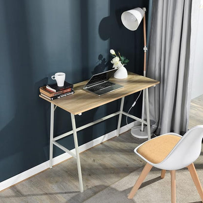 FurnitureR Home Office Computer Desk, Compact Writing Desk Study Desk with Metal Frame for Apartment, Dorm, Bedroom, Small Space (39.4 Inch, Brown)