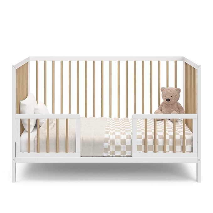 Graco Teddi 5-in-1 Convertible Crib (White with Driftwood) – GREENGUARD Gold Certified, Converts to Daybed, Toddler & Twin Bed with Headboard and Footboard, Adjustable Mattress Height