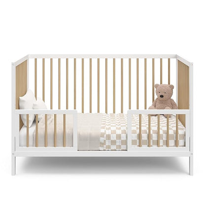 Graco Teddi 5-in-1 Convertible Crib (White with Driftwood) – GREENGUARD Gold Certified, Converts to Daybed, Toddler & Twin Bed with Headboard and Footboard, Adjustable Mattress Height