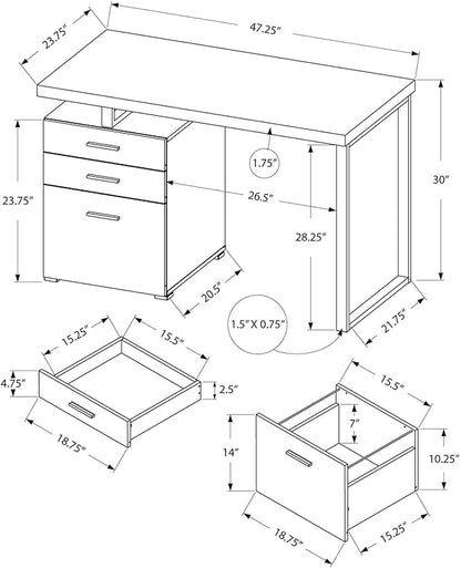 Monarch Specialties Computer Desk with File Cabinet-Left or Right Set-Up, 48" L, Dark Taupe