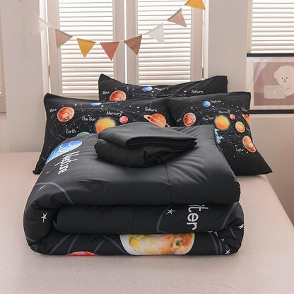 6 Pcs Solar System Comforter Set Full Outer Space Bedding Set Universe Planets Theme Comforter for Boys Kids Ultra-Soft (1 Comforter, 2 Pillowcases, 1 Flat Sheet, 1 Fitted Sheet,1 Pillowcover)