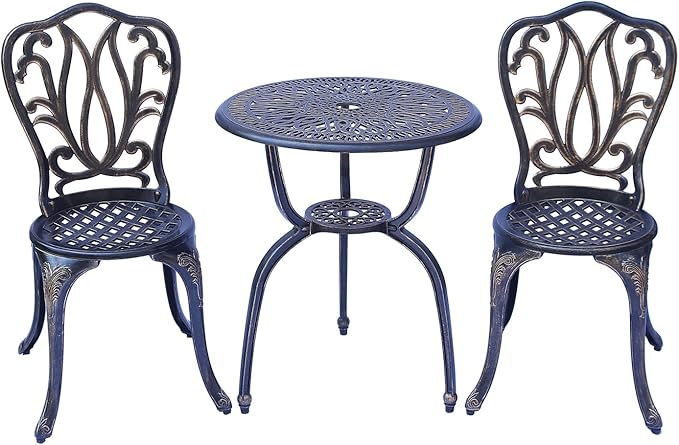 C/G 3 Piece Bistro Set,Outdoor Patio Set,Anti-Rust Cast Aluminum Bistro Table Set for Park Yard Front Porch Furniture(Antique Copper)
