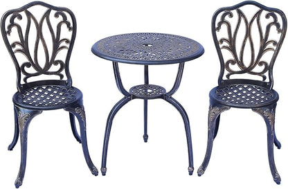 C/G 3 Piece Bistro Set,Outdoor Patio Set,Anti-Rust Cast Aluminum Bistro Table Set for Park Yard Front Porch Furniture(Antique Copper)