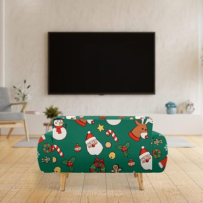 FKELYI Christmas Decorations Green Sofa Slipcover Santa Claus Stretch Sofa Couch Cover for Indoor Washable Furniture Protector with Elastic Bottom L