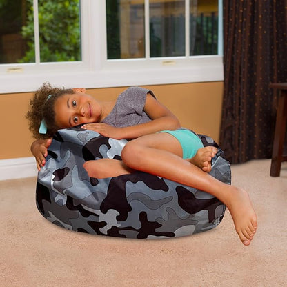 Posh Creations Bean Bag Chair for Kids, Teens, and Adults Includes Removable and Machine Washable Cover, Soft Nylon - Camo Gray and White, 27in - Medium