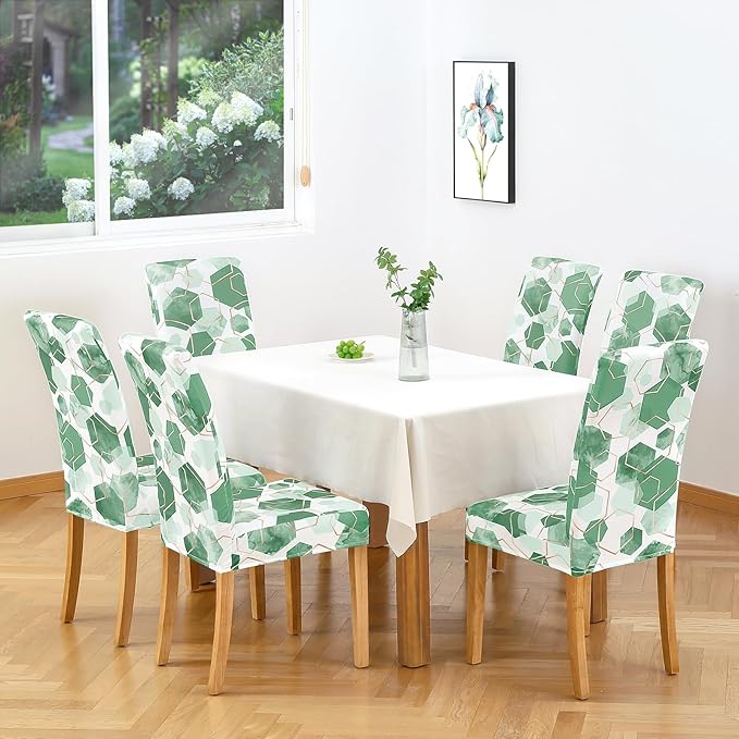 Gibelle Dining Room Chair Covers Set of 6, Soft Stretch Kitchen Chair Covers Slipcover Protector, Removable Washable Geometric Parson Chair Covers 6 Pack, Dark Cyan