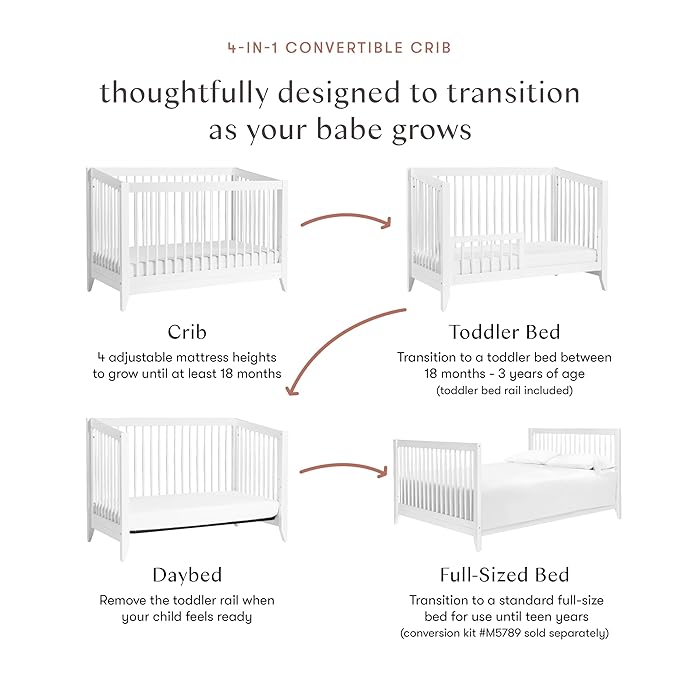 Babyletto Sprout 4-in-1 Convertible Crib with Toddler Bed Conversion Kit in White, Greenguard Gold Certified