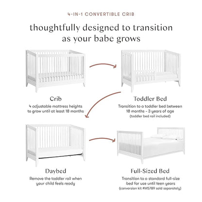 Babyletto Sprout 4-in-1 Convertible Crib with Toddler Bed Conversion Kit in White, Greenguard Gold Certified