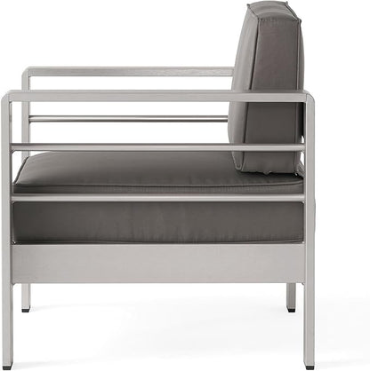 Christopher Knight Home Cape Coral Outdoor Chat Set with Fire Table, 5-Pcs Set, Khaki / Dark Grey