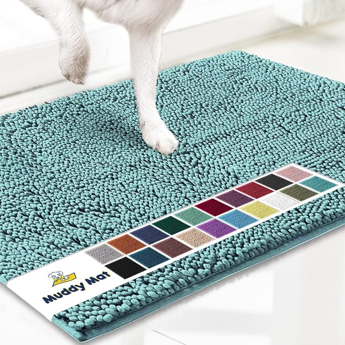 Muddy Mat® Shown ON TV Highly Absorbent Microfiber Door Mat and Pet Rug Non Slip Thick Washable Area and Bath Mat Soft Chenille for Kitchen Bedroom Indoor and Outdoor - Seafoam Green Small 28"X18"