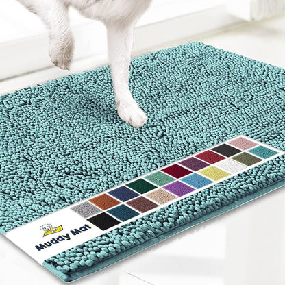 Muddy Mat® Shown ON TV Highly Absorbent Microfiber Door Mat and Pet Rug Non Slip Thick Washable Area and Bath Mat Soft Chenille for Kitchen Bedroom Indoor and Outdoor - Seafoam Green Small 28"X18"