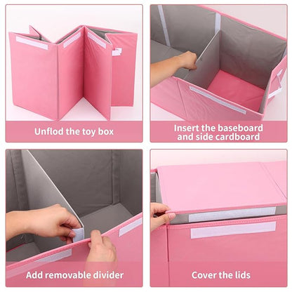 Fixwal Toy Storage Organizer for Girls - Extra Large Toddler Toy Box Kids Toy Chest, Collapsible Removable Divider for Nursery Playroom Bedroom Closet, 36"x12.6"x16" (Pink)