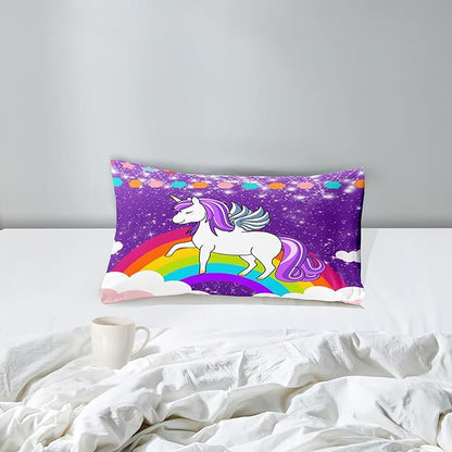Unicorn Twin Comforter Set for Girls Twin Girls Bedding Set Cute Rainbow Unicorn Comforter Set for Kids Cartoon Girls Bedding Sets Twin Unicorn Print Bedding Sets, Purple, 1 Comforter+1 Pillowcase