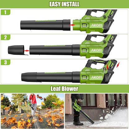 Cordless Leaf Blower - 105 MPH/530CFM, 40V Brushless Electric Leaf Blower with Turbine Fan Technology, 2X 5.0Ah Batteries and Charger with Shoulder Strap for Lawn Care, Yard, Garage Cleaning