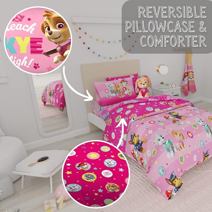 Paw Patrol Girls Kids Bedding Super Soft Comforter and Sheet Set with Sham, 5 Piece Twin Size, (100% Officially Licensed Nickelodeon Product) By Franco