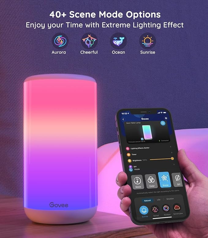 Govee RGBIC Table Lamp, Smart Lamp Work with Alexa, LED Lamp with Music Sync and 43 Scene Modes, Color Changing Lamp for Bedroom Decor, Dimmable Night Light (Corded Electric)