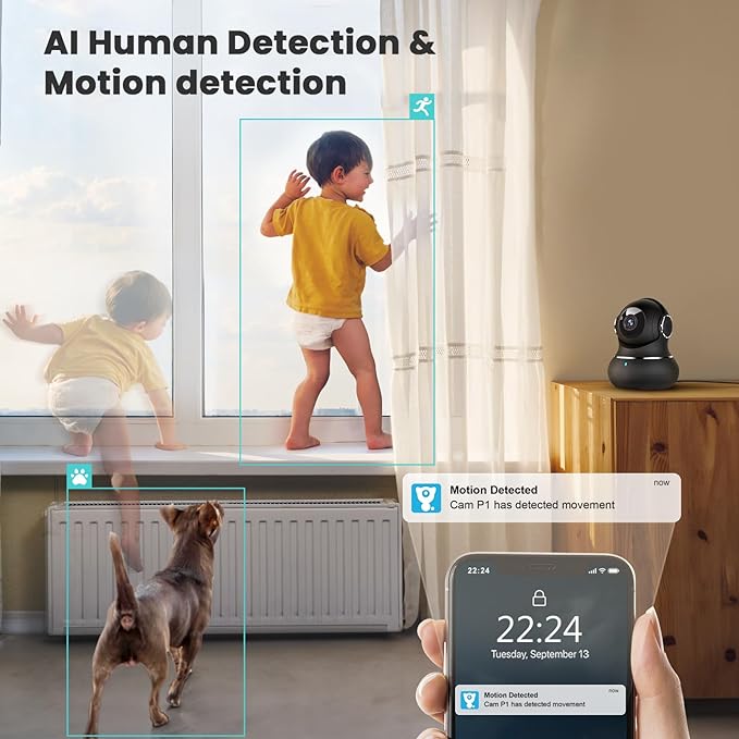 litokam 5ghz Indoor Security Camera, 5MP Cameras for Home Security with 5G/2.4G Dual-Band, Pet Cam with Phone App, AI Motion/Cry Detection, 360 Auto Tracking, Night Vision, Support NVR/Alexa