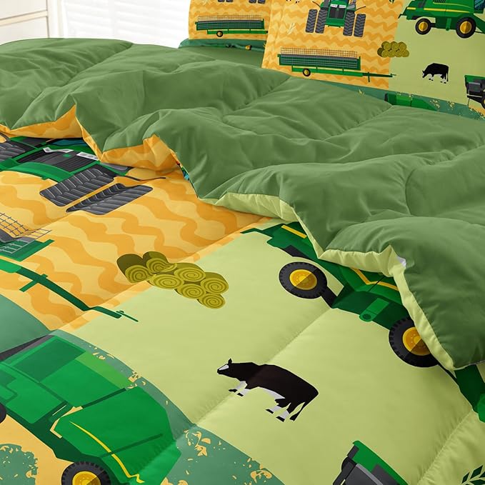 Full Construction Bedding Set for Boys Kids Farm Tractor Bedding 5 Pieces Cars Full Comforter Set for Boys, Full Truck Bed in a Bag Set Boys