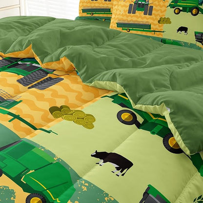 Full Construction Bedding Set for Boys Kids Farm Tractor Bedding 5 Pieces Cars Full Comforter Set for Boys, Full Truck Bed in a Bag Set Boys