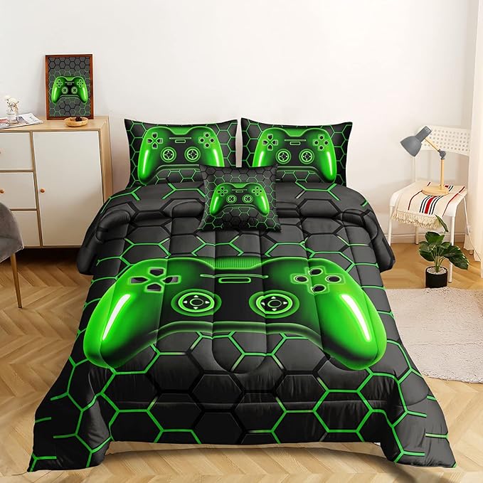 5 Pieces Bed in A Bag Gamer Bedding Set for Boys Kids Adult Gaming Comforters Set,Boys Bed in A Bag Set Twin Size Comforter with Fitted Sheet Flat Sheet Pillowcase pillowsham,DJTH5026Twin