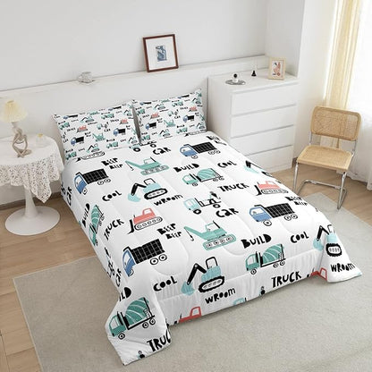 Feelyou Cartoon Tractor Ultra Soft Bedding Set Cars Kawaii Comforter Set for Kids Boys Toddler Vehicle Truck Comforter Equipment Transport Cute Quilt Set Bedroom Collection 2Pcs Twin Size