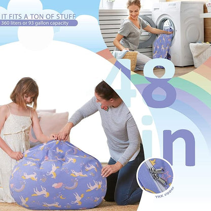 Aubliss Stuffed Animal Bean Bag Storage Chair (Light Blue Unicorn, X-Large (48''))