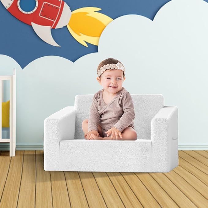 Kids Couch,2-in-1 Toddler Chairs for Boys,Kids Sofa with Storage,Comfortable Kids Sofa Bed,Fun Kids Lounge Chair,Toddler Furniture,Kids Playroom,Children'S Gifts (White)