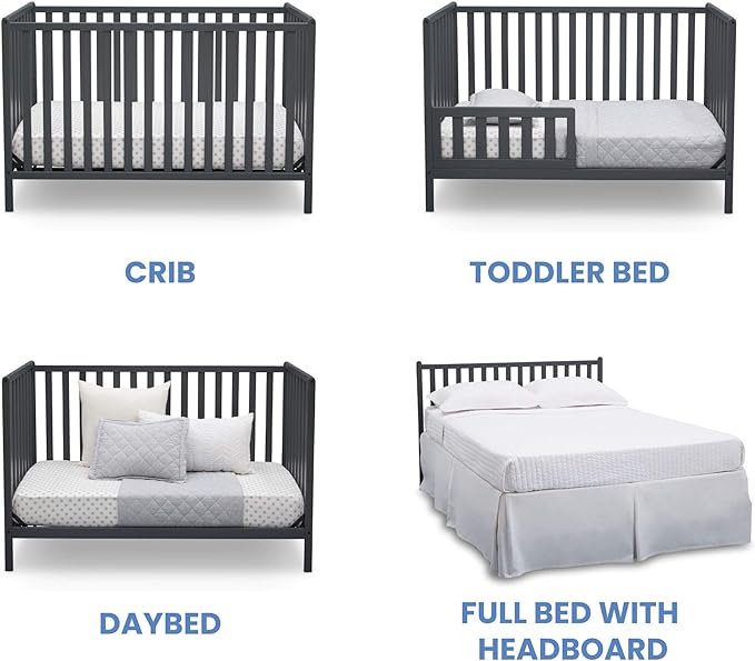 Delta Children Heartland 4-in-1 Convertible Crib - Greenguard Gold Certified, Charcoal Grey