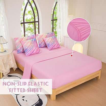 Full Size Bedding Sets Kids Bedding Sets for Girls,Galaxy Bedding 7pieces Glitter Pink Comforter, Colorful Comforter Full Size Comforter Sets for Teen Girls
