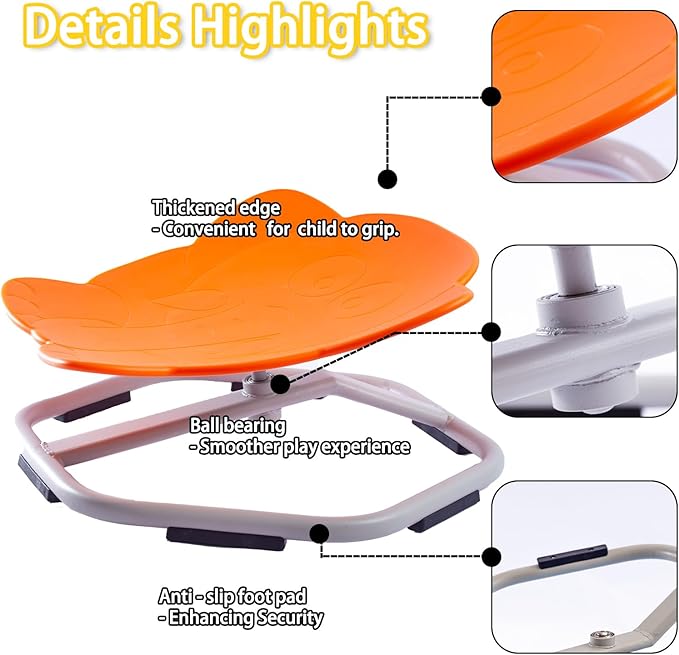 Autism Kids Swivel Chair, Spinning Chair for Kids Sensory, Kids Swivel Chair Sensory, Sensory Toy Chair, Carousel Spin Sensory Chair, Training Body Coordination (Orange)