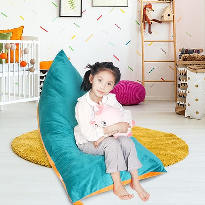 Stuffed Animal Storage Bean Bag Chair Cover, Velvet Turquoise Orange Plush Toy Storage Stuff and Sit Seat for Kids/Teens/Adults, 52" x 31" Extra Large Triangle Sofa, 200L/52Gal, Cover Only