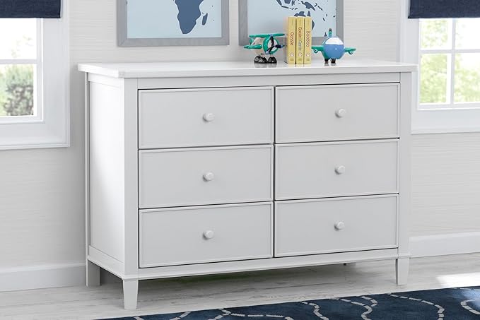 Delta Children Haven 6 Drawer Dresser, White + Perry 6-in-1 Convertible Crib - Greenguard Gold Certified, White (Bundle)
