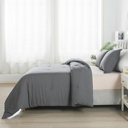 Dark Gray Comforter Set Full, Solid Grey Down Alternative Bedding Comforter Set, Breathable Fluffy Microfiber Comforter Full Size (79"x90") for All Seasons with Pillowcase