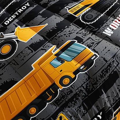 Datura home Kids Engineering Car Bedding Comforter Set Tractor Truck Printed Pattern Bedding Set with 1 Comforter and 2 Pillowcases for Boys Bedroom All Season(Truck2 Twin), Twin 68x86inches