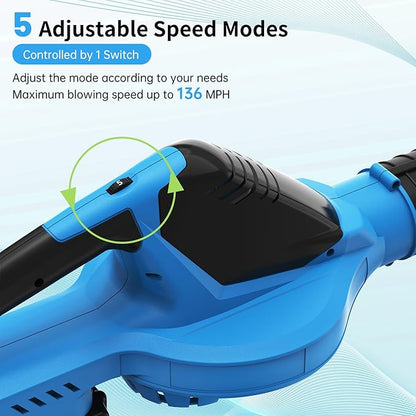 Leaf Blower, 21V Electric Leaf Blower Cordless, Leaf Blower with 2000mAh Battery and Charger, 16.5A/16500rpm Speed Leaf Blower, 5 Speed Mode Lightweight Leaf Blower for Lawn Patio Yard
