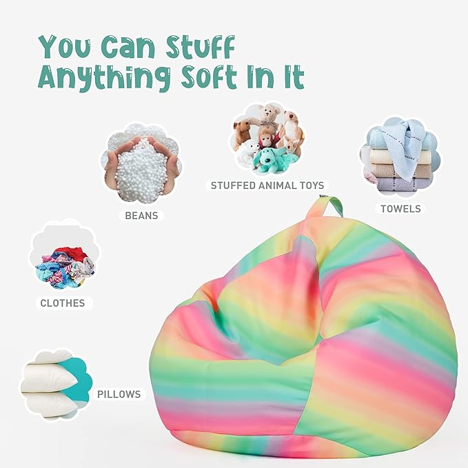 Nobildonna Stuffed Animal Storage Bean Bag Chair Cover Only for Kids Girls Toddler, Large Beanbag Chair without Filling for Organizing Children Soft Plush Toys