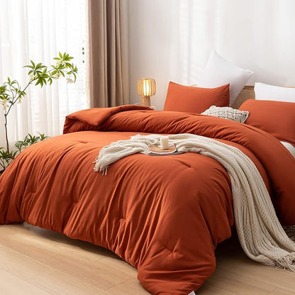 Terracotta Queen Comforter Solid Color 3PCS Boho Bed Comforter Set Queen Size Soft Lightweight Down Alternative Microfiber Comforter for All Season (1 Comforter, 2 Pillowcases)