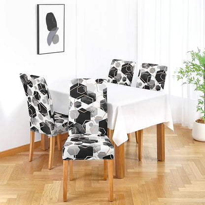 Gibelle Dining Room Chair Covers Set of 4, Soft Stretch Kitchen Chair Covers Slipcover Protector, Removable Washable Geometric Parson Chair Covers 4 Pack, Black