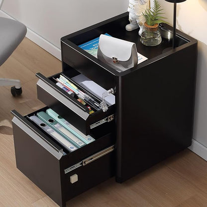 2 Drawer Mobile File Cabinet Top Storage Shelf, Rolling Metal Filing Cabinet for Legal & Letter File Anti-tilt Design with Lock Under Desk Office Drawers Fully Assembled Except Casters(Top ST B)