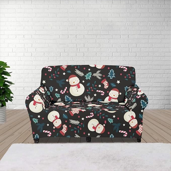 FKELYI Christmas Decor Sofa Couch Cover Cute Snowman Furniture Protector Easy Going Stretch Sofa Slipcover for Indoor Washable Sofa Slipcovers M