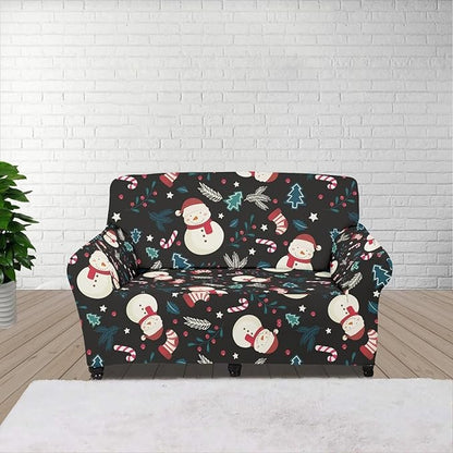 FKELYI Christmas Decor Sofa Couch Cover Cute Snowman Furniture Protector Easy Going Stretch Sofa Slipcover for Indoor Washable Sofa Slipcovers M