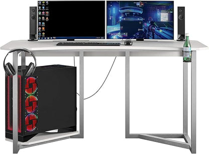 Quest Gaming Desk with CPU Stand, White
