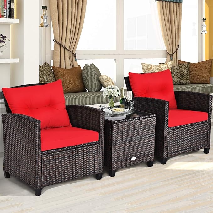 3 PCS Patio Furniture Set, OneSize, Red