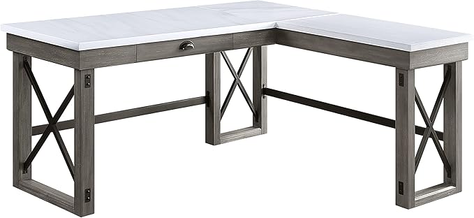 NicBex Laik-DW-00059-DX Desks, 67" W x 55" D x 30" H, White+Gray